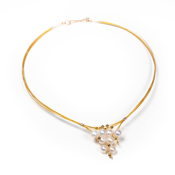 White Pearl Cluster Necklace