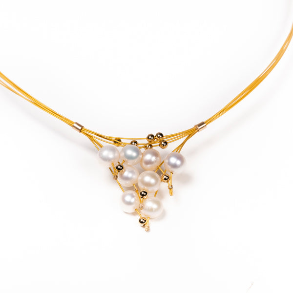 White Pearl Cluster Necklace