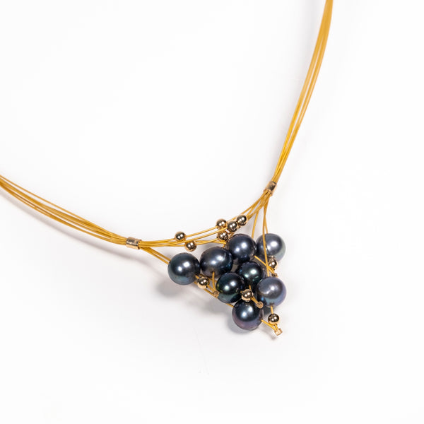 Black Pearl Cluster Necklace