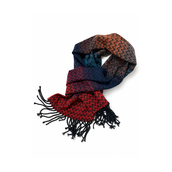 Red to Navy Chevron Stripe Cashmere Scarf
