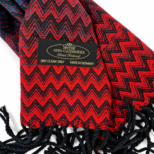 Red to Navy Chevron Stripe Cashmere Scarf