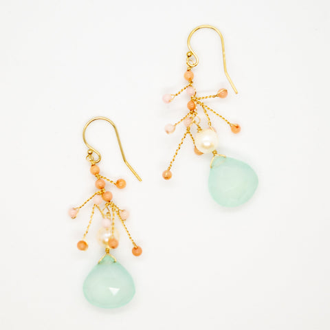 Coral Chalcedony Pearl Earring