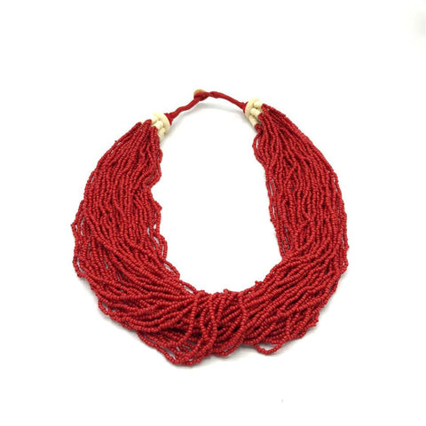Red Glass Bead Multi Strand Necklace