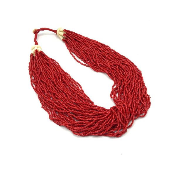 Red Glass Bead Multi Strand Necklace